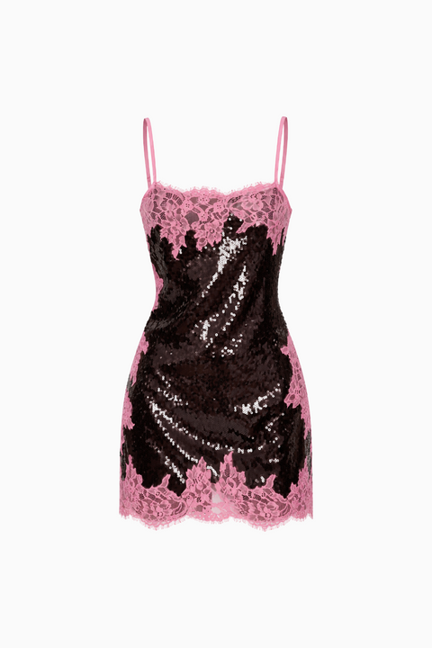 Contrast Lace Sequin Cami Dress
