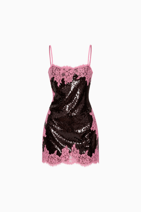 Cami-Kleid mit kontrastierender Spitze und Pailletten