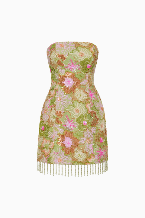 Mini-Kleid mit Blumenmuster und Pailletten