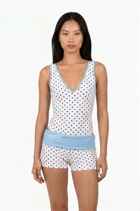 Bikini-Set mit Polka-Dot-Top und Boyshort-Hose
