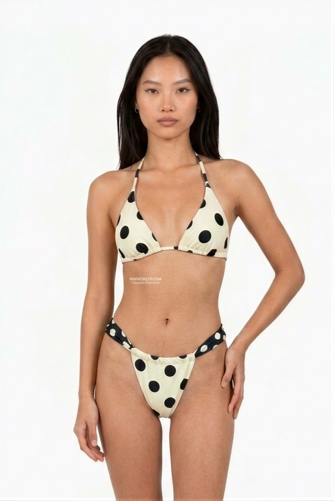 Cremefarbener Bikini mit Neckholder-Oberteil im Vintage-Stil