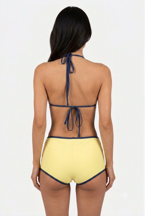 Costume da bagno giallo burro con top a triangolo e slip a gamba alta