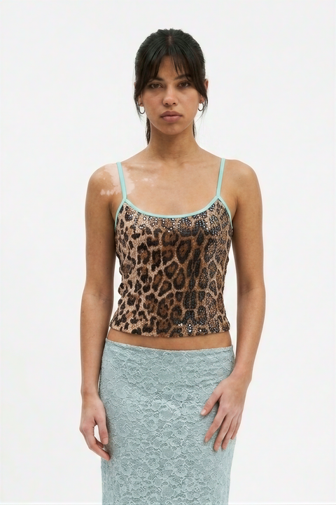 Top con stampa leopardata e paillettes