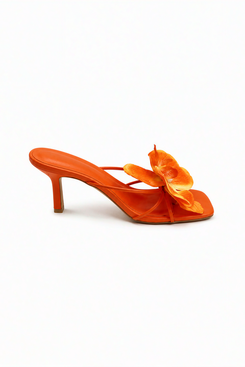 Vibrant Orange Orchid Strappy Heeled Sandals