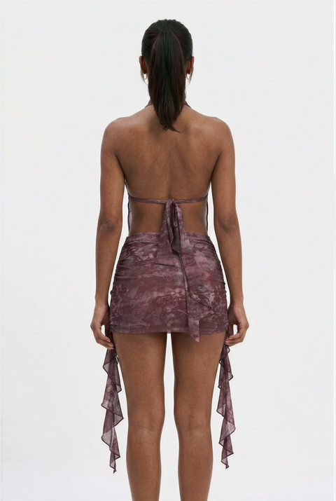 Conjunto Purple Haze com decote profundo e tecido drapeado