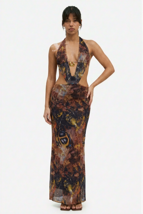 Mystic Print Kleid mit tiefem Ausschnitt und Cut-Outs