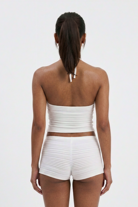 Weißes geripptes Neckholder-Top und Shorts-Set