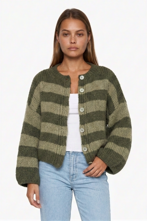 Grobstrick-Cardigan mit zweifarbigem Streifenmuster