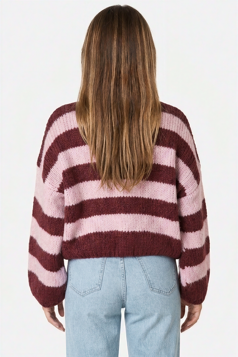Grobstrick-Cardigan mit zweifarbigem Streifenmuster