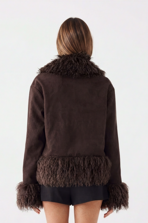 Wildlederjacke mit Shearling-Besatz
