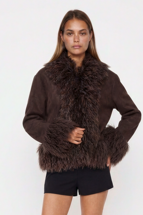 Wildlederjacke mit Shearling-Besatz