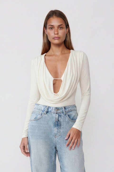 Body a maniche lunghe con scollo a cappuccio profondo