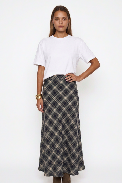 A-Line Plaid Maxi Skirt