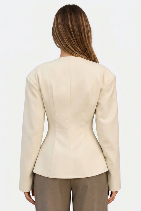 Ivory Structured Collarless Deep-V Blazer