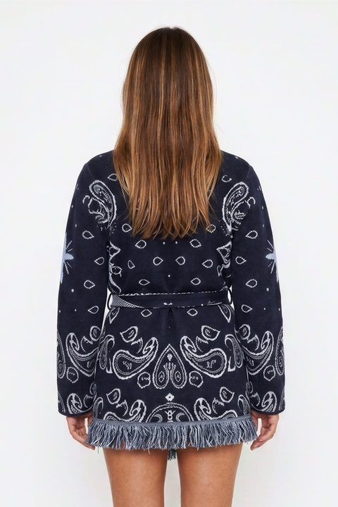 Cardigan con stampa western e cintura da annodare in vita
