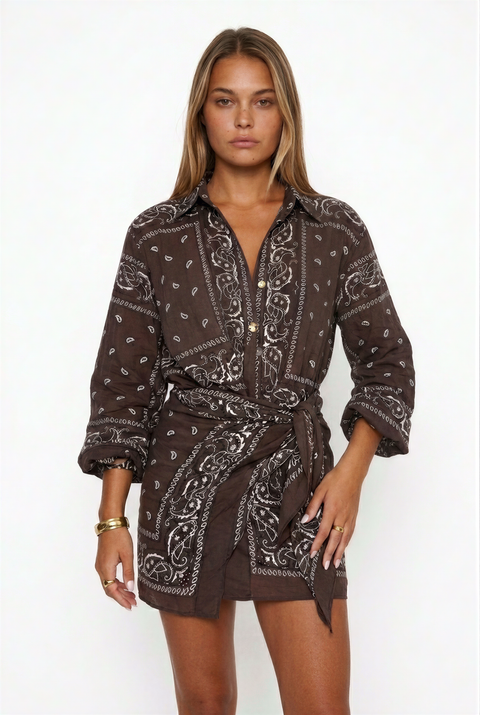 Mini-robe boutonnée à motif cachemire