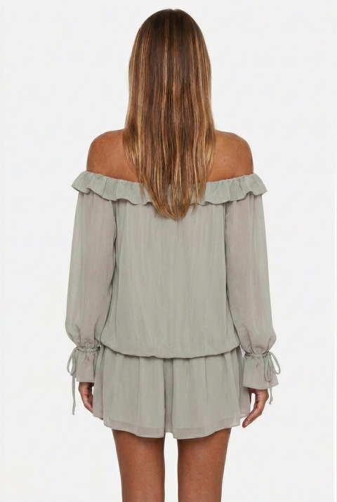 Off-the-Shoulder Sequin Chiffon Mini Dress