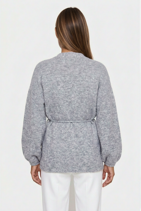 Gilet gris à col en V et ceinture
