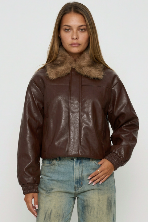 Veste zippée en similicuir texturé
