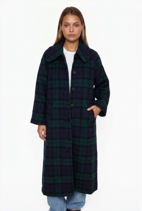 Maxi-Mantel mit Tartan-Karomuster und Knopfleiste