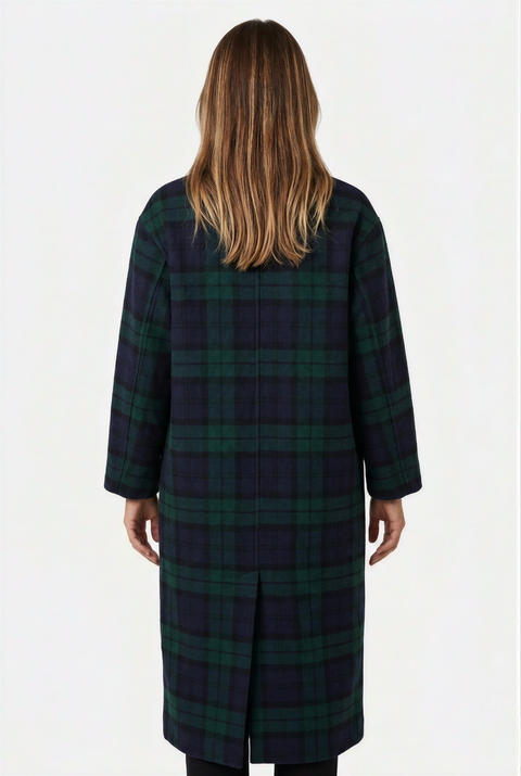 Maxi-Mantel mit Tartan-Karomuster und Knopfleiste