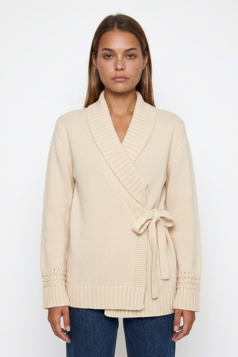 Shawl Collar Tie-Waist Wrap Cardigan