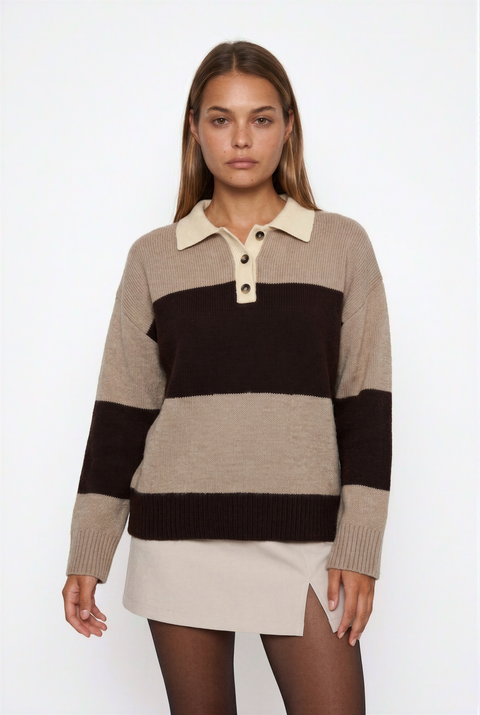 Half-Button-Pullover mit Streifen im Relaxed Fit