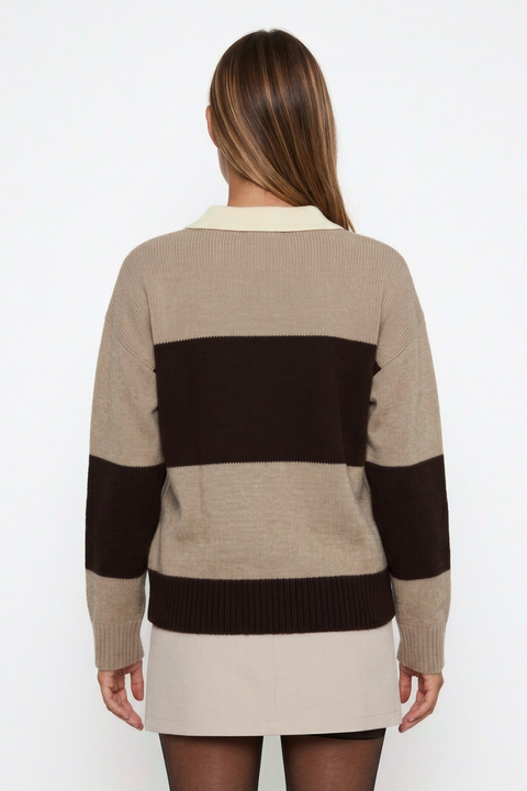 Half-Button-Pullover mit Streifen im Relaxed Fit