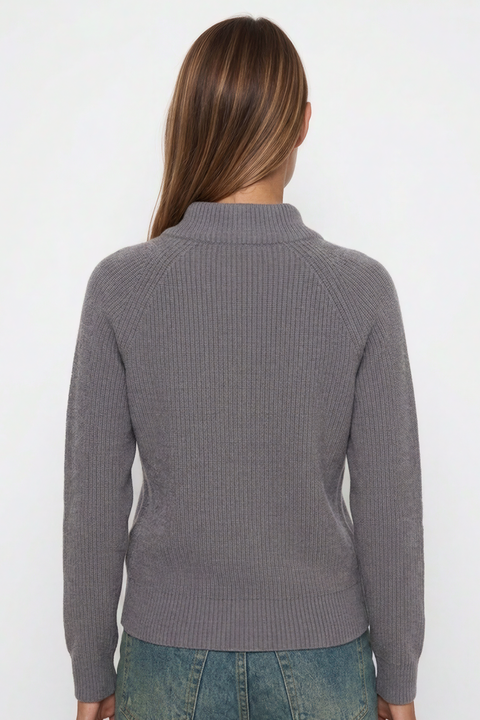 Cardigan antracite con maniche raglan e zip