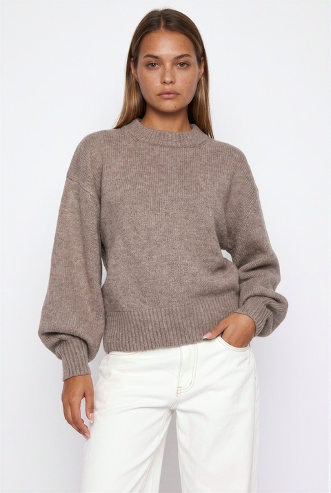 Taupe Balloon Sleeve Knit Sweater