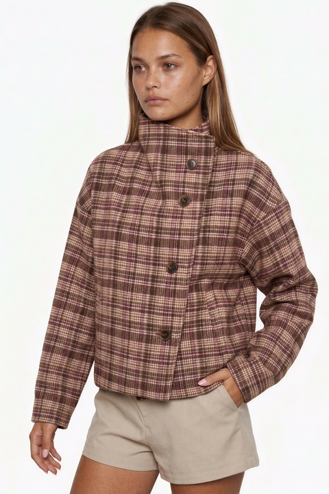 Giacca vintage a quadri con spalle scese
