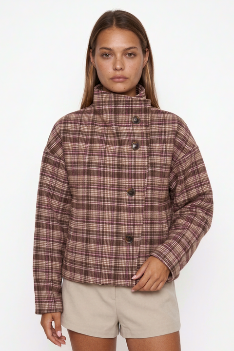 Giacca vintage a quadri con spalle scese