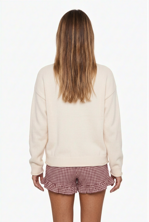 Maglione in maglia color crema con motivo a fragole