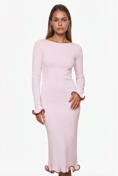 Maxikleid mit Kontrastkanten und Rüschensaum