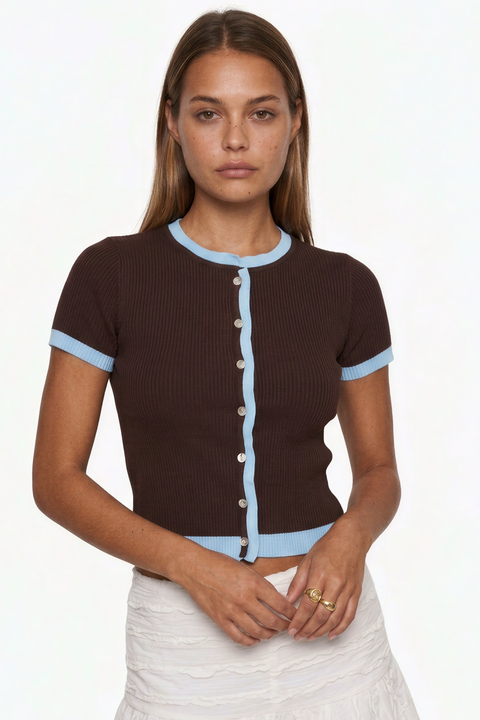 Ribbed Contrast Cardigan