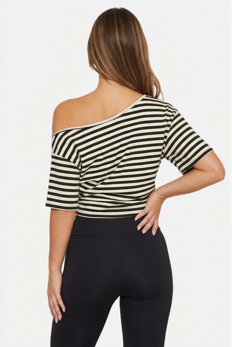 Striped Off-The-Shoulder Short Sleeve Top