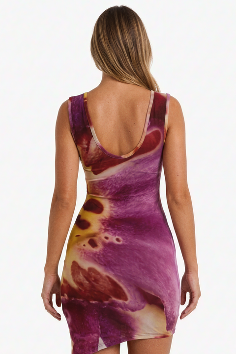 Abstract Magenta Floral Sleeveless Mini Dress