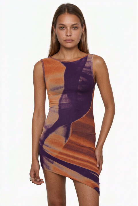 Asymmetrisches Mini-Kleid mit abstraktem Print