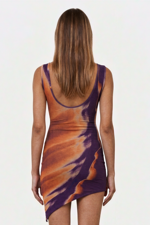 Asymmetrisches Mini-Kleid mit abstraktem Print