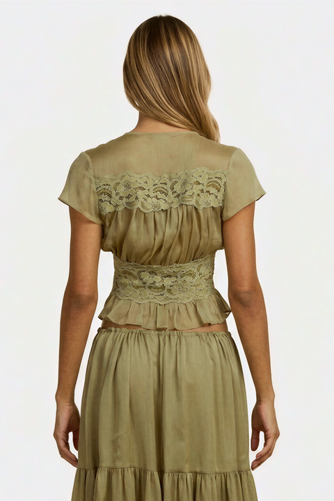 Maxiset im Boho-Stil aus olivfarbener Spitze