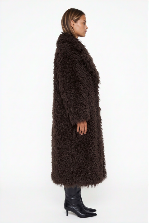 Chocolate Shaggy Faux Fur Maxi Coat