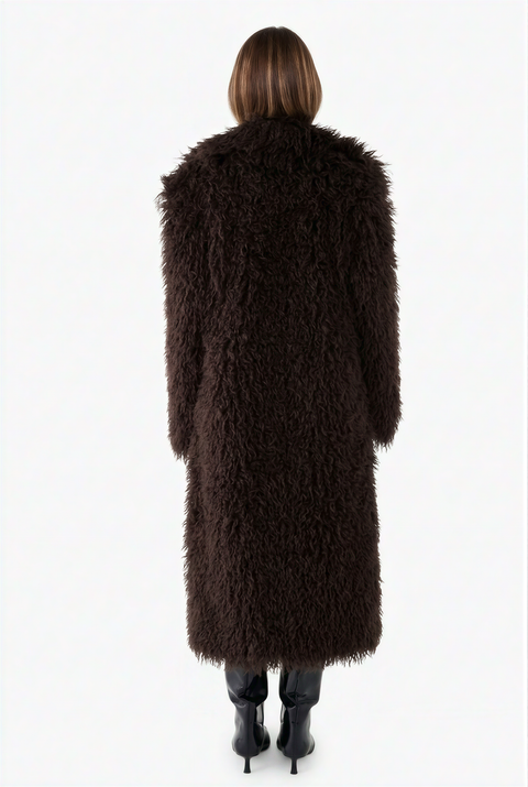 Chocolate Shaggy Faux Fur Maxi Coat