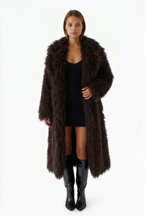 Chocolate Shaggy Faux Fur Maxi Coat