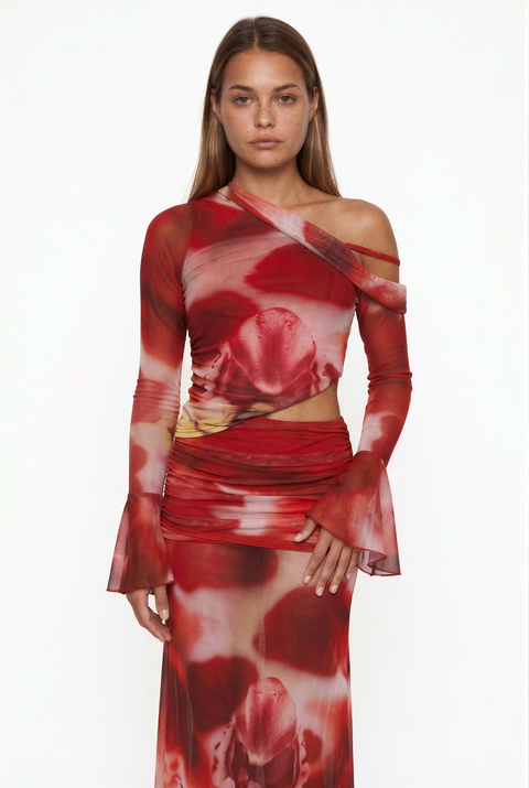 Ensemble maxi asymétrique en maille à motif floral