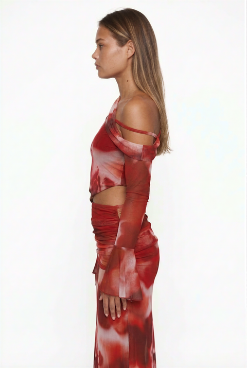 Ensemble maxi asymétrique en maille à motif floral