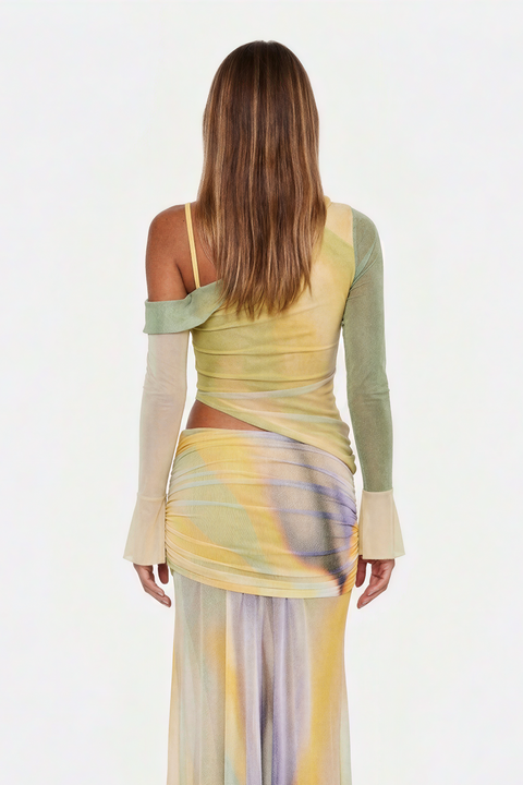 Ensemble maxi asymétrique en maille à motif floral