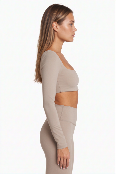 Taupe Square Neck Long Sleeve Set