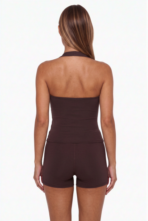 Espresso Brown Halter Top and Biker Short Set