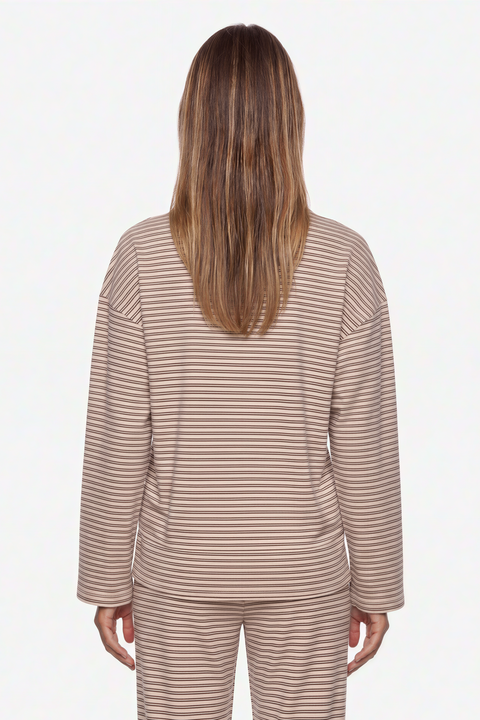 Striped Collared Long Sleeve and Wide Leg Pant Set
