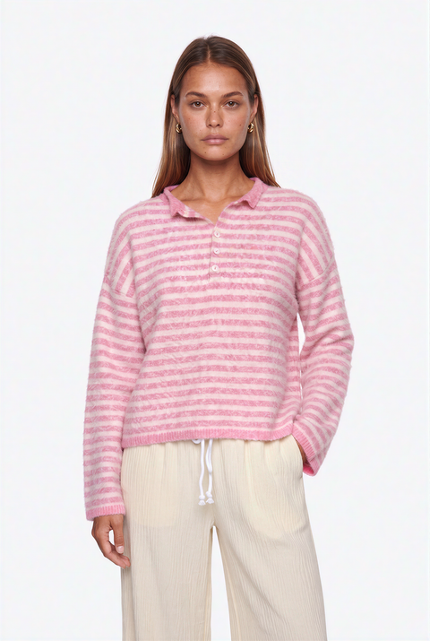 Pink Striped Polo Knit